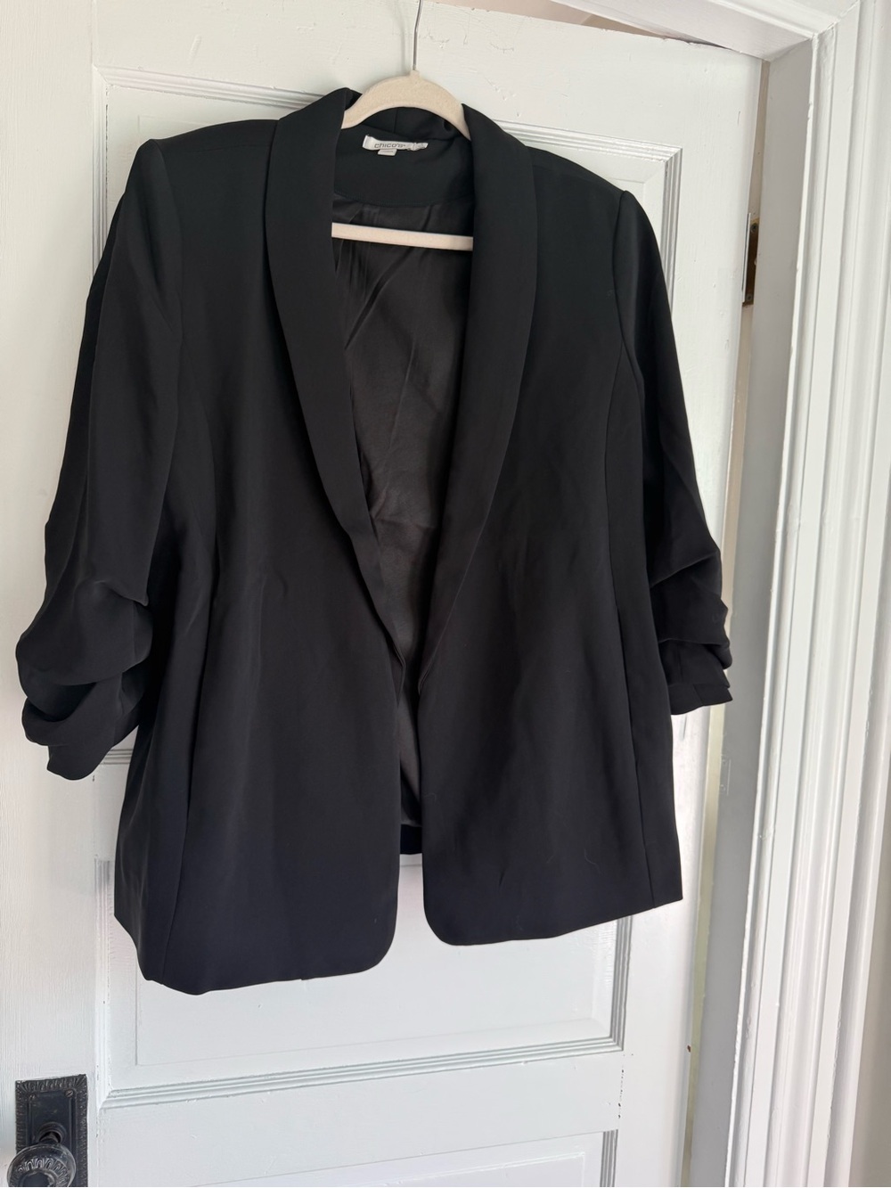 Chico’s Black Ruched Sleeve Blazer Size 3 US 16